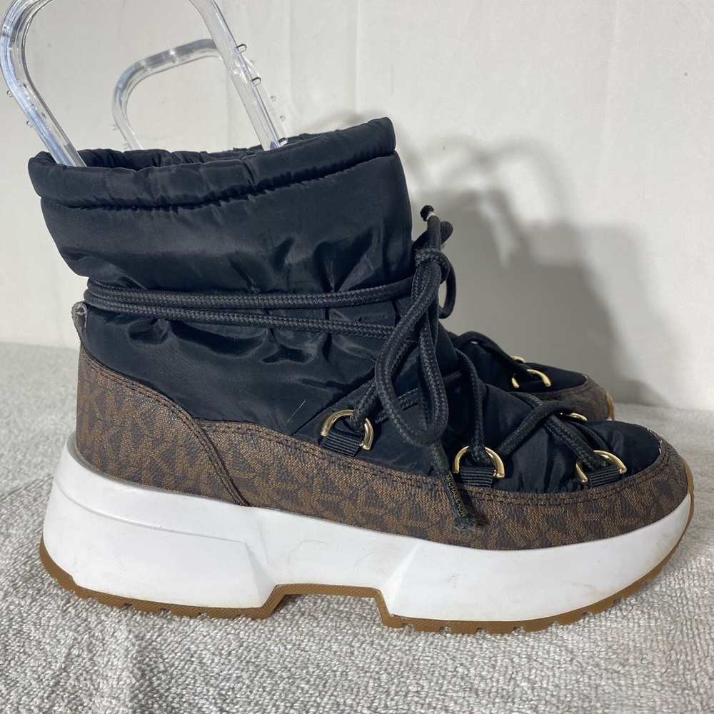 Michael Kors Black Brown Cassia Nylon Lace Up Ankle Boots 7